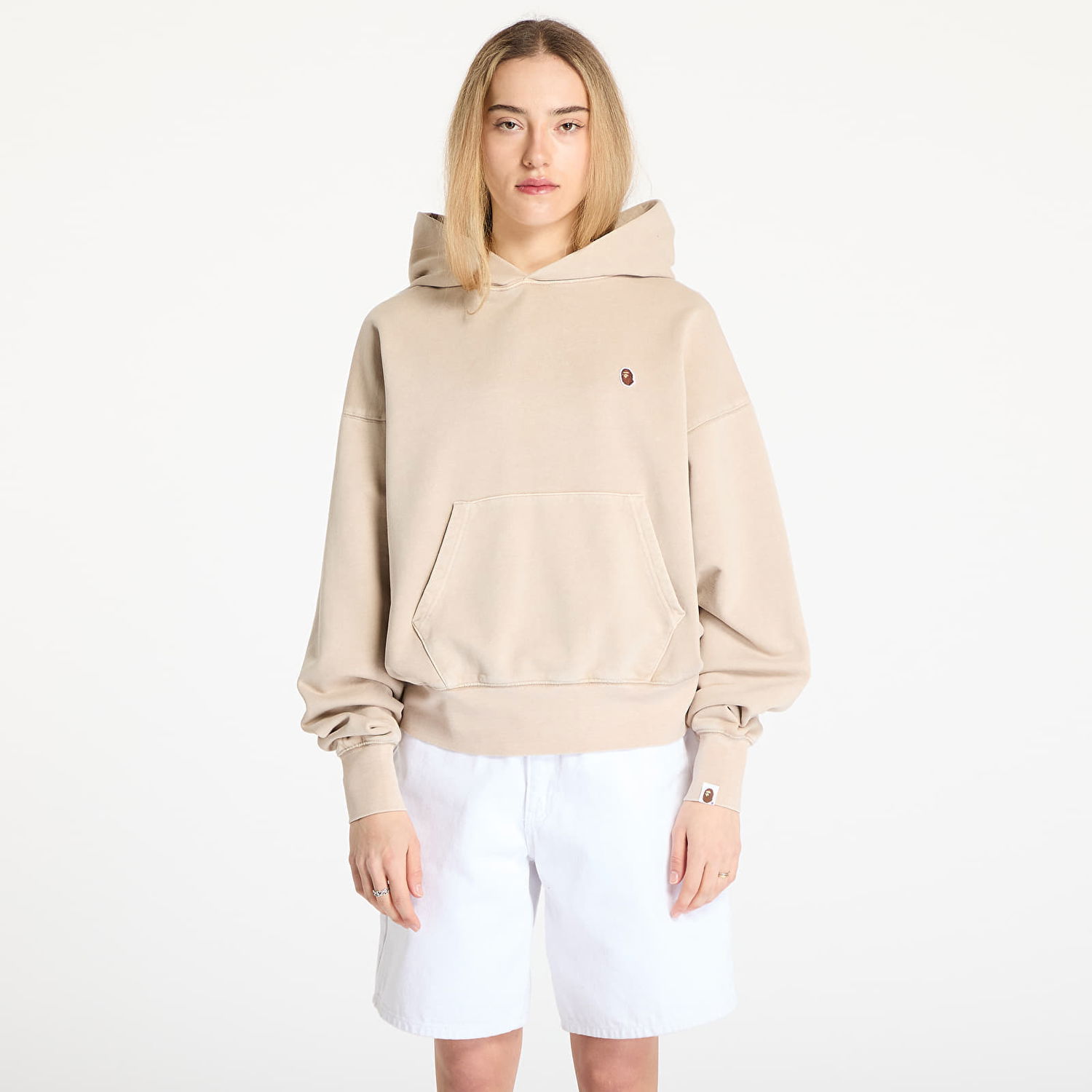 Mikina BAPE A BATHING APE Pigment Dyed One Point Oversized Pullover Hoodie Béžová | 001PPL302004LGRA, 0