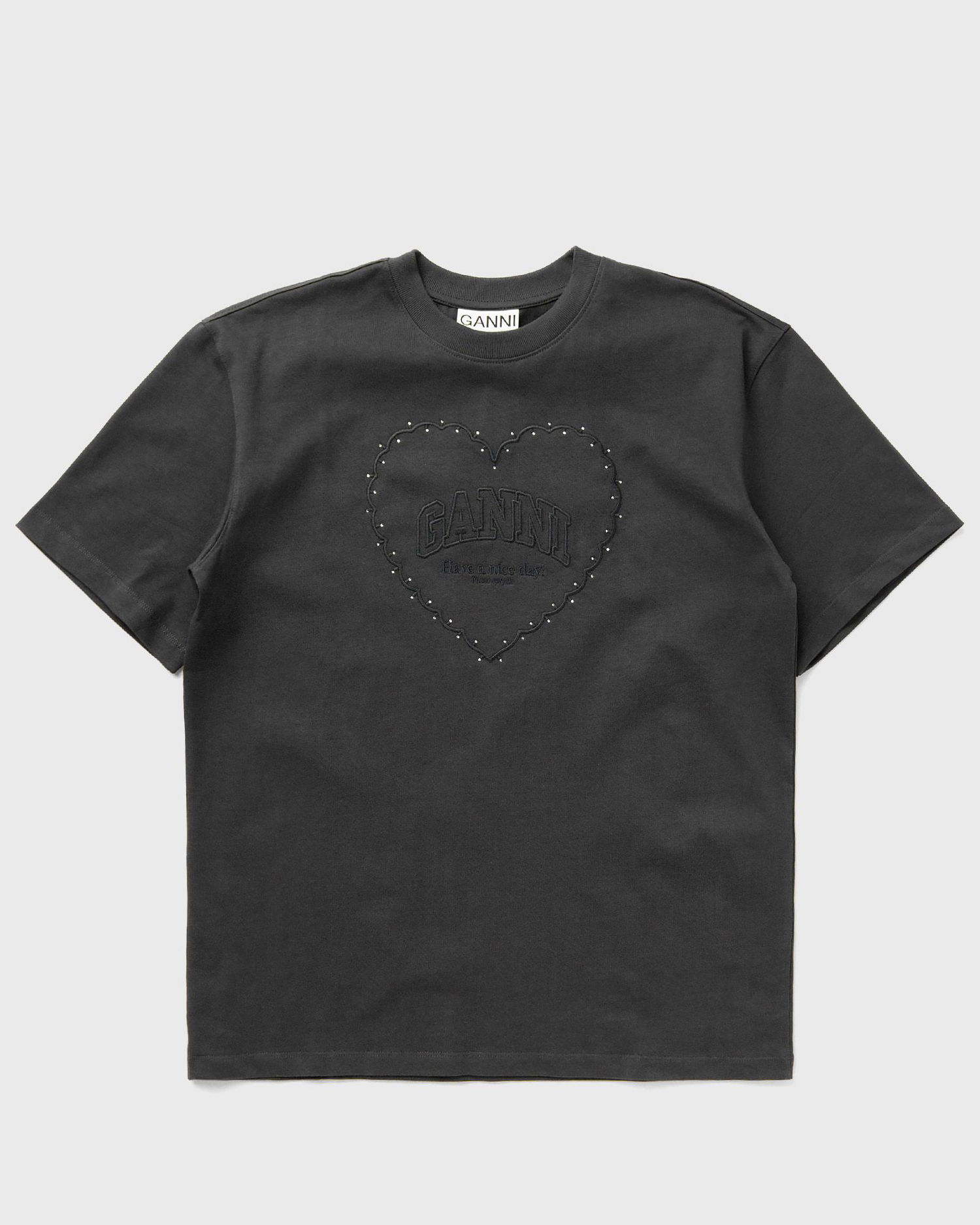 Tričko GANNI Heavy Cotton Drop Shoulder Heart Tee Čierna | T4057-252, 0