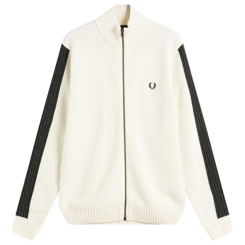 Sveter Fred Perry Full-Zip Mock Neck Knit Cardigan with Sleeve Stripes Biela | K1546-560