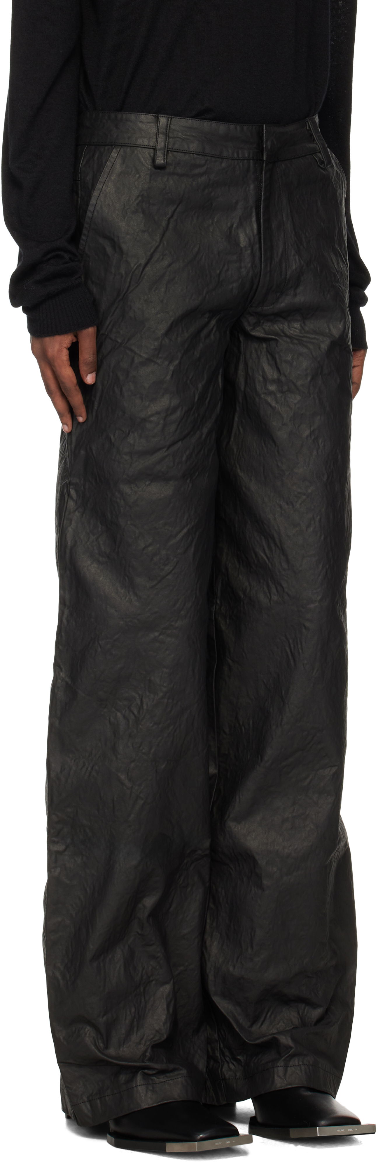 Nohavice HELIOT EMIL Armada Crinkled Wide Leg Trousers Čierna | AW24_M_10_178_BLK01, 1