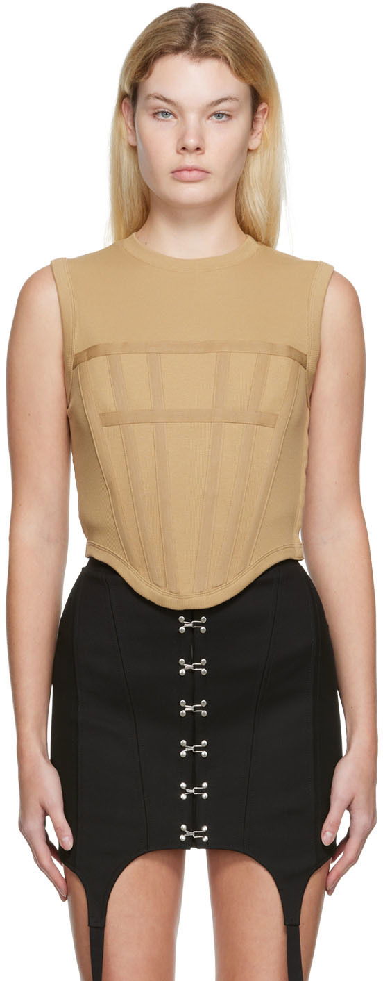 Tielko Dion Lee Rib Knit Corset Tank Top Béžová | C3017R22, 0