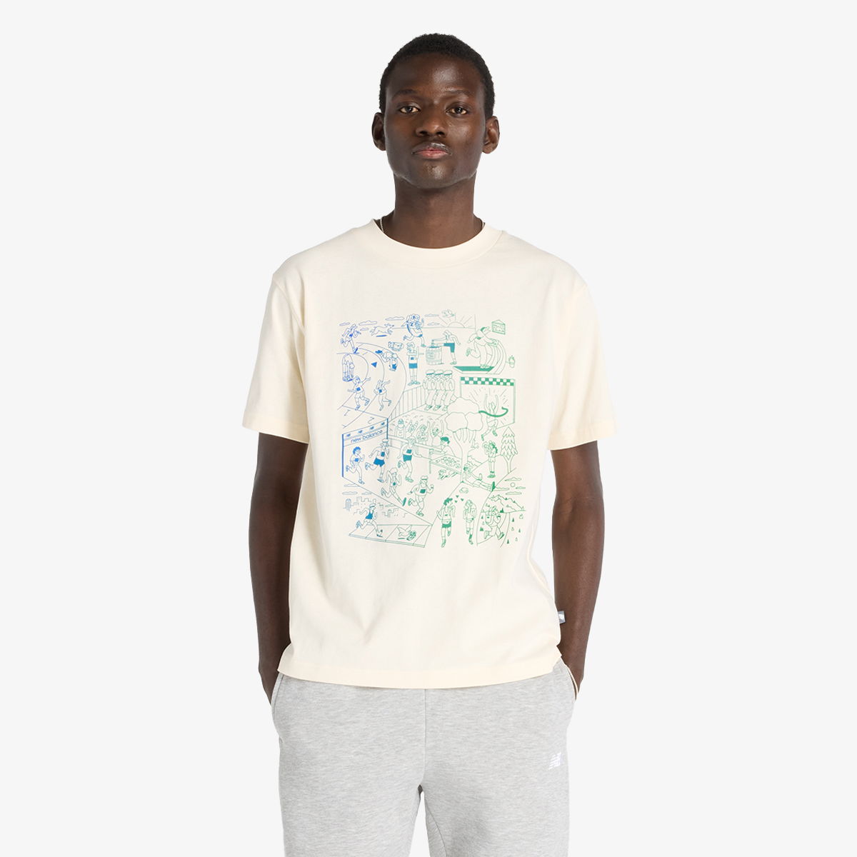 Tričko New Balance Men's Graphic Running T-Shirt Béžová | NBMT53916PEF, 1