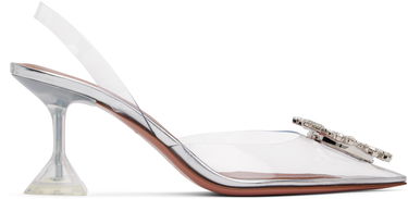 Tenisky a topánky Amina Muaddi Transparent Sling Heels with Crystal Embellishment Metalická | BEGUM GLASS SLING 70 CL PVC, 0