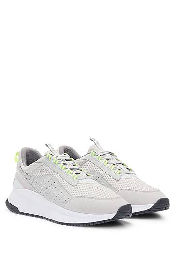 Oblečenie BOSS TTNM EVO Suede, Leather and Mesh Ribbed Sole Trainers Šedá | 50522908