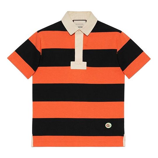 Polo tričko Gucci Striped Cotton Polo With Patch Oranžová | 645251-XJC6F-7252