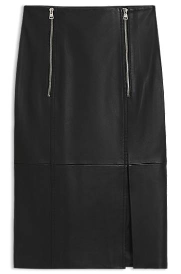 Sukňa BOSS Leather Pencil Skirt with Twin Front Zips Čierna | 50542308, 0