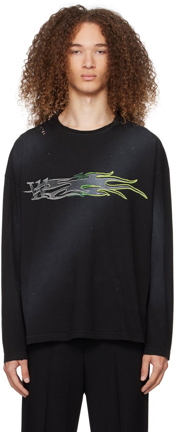 Tričko We11done Graphic Print Long Sleeve T-Shirt Čierna | WD-TT0-24-752-U-BK, 0