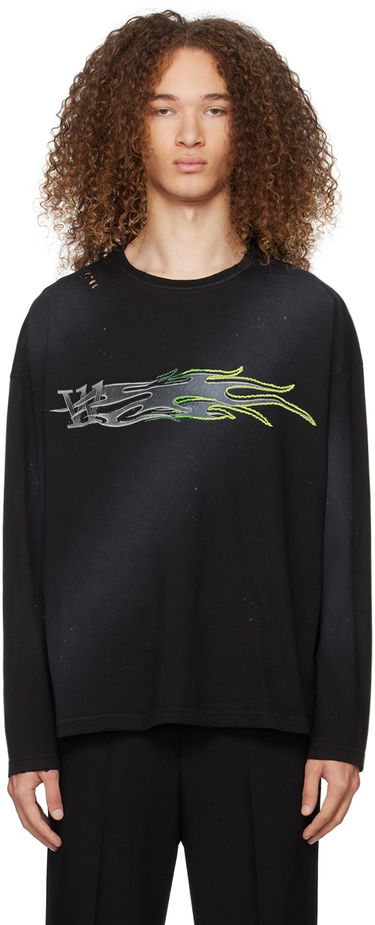 Tričko We11done Graphic Print Long Sleeve T-Shirt Čierna | WD-TT0-24-752-U-BK, 0