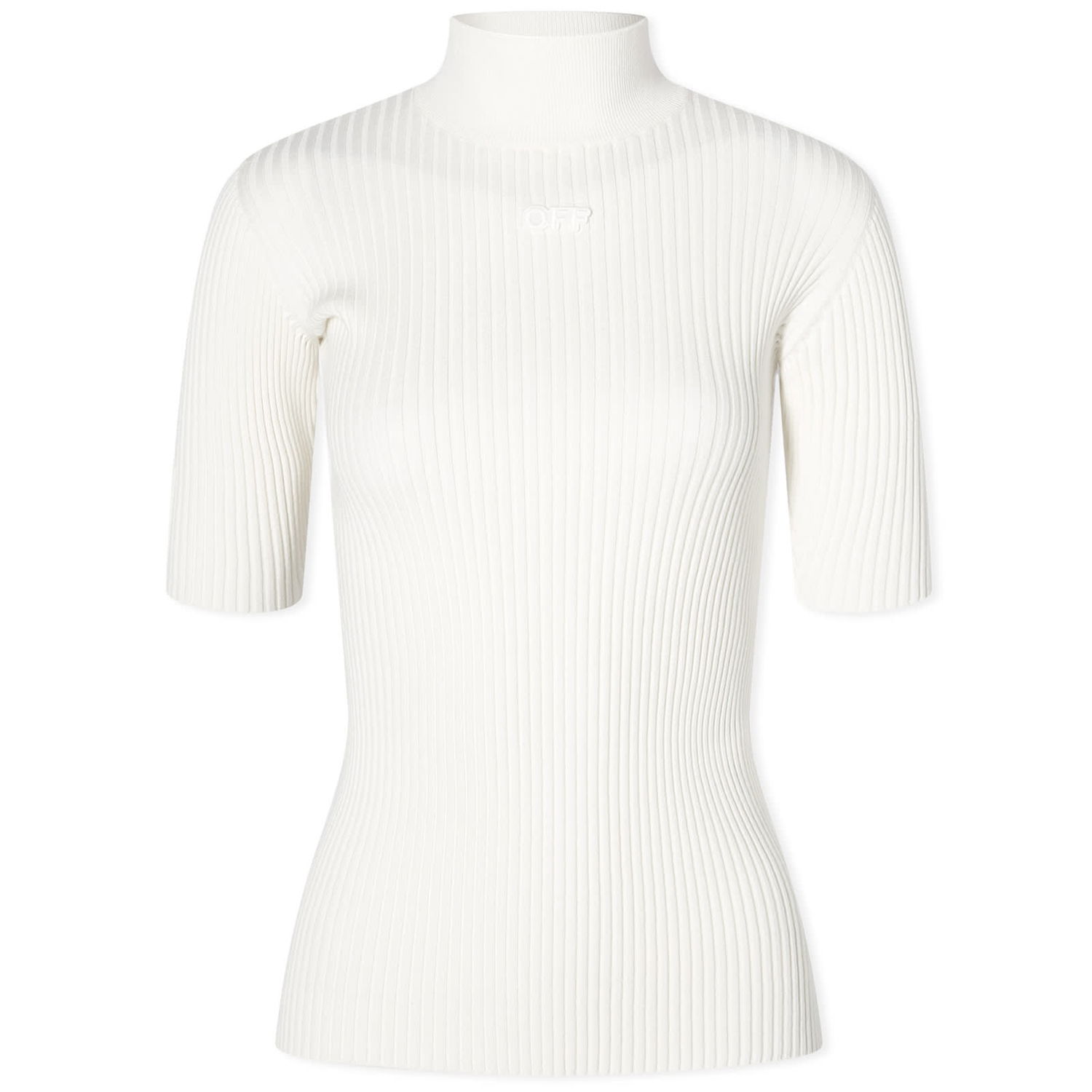 Tričko Off-White Off Patch Short Sleeve Mockneck Knit Top Biela | OWHF050C99KNI0010101, 0