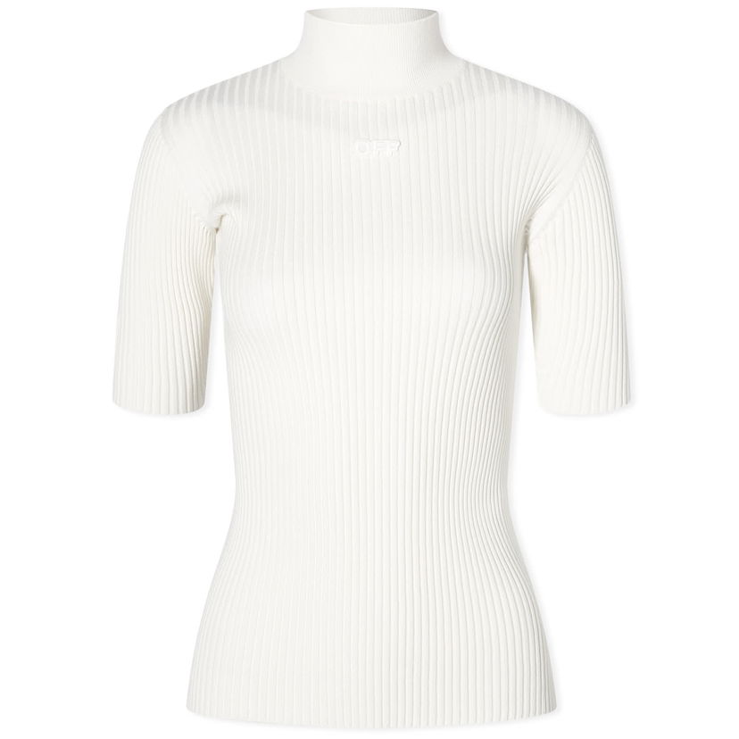 Tričko Off-White Off Patch Short Sleeve Mockneck Knit Top Biela | OWHF050C99KNI0010101