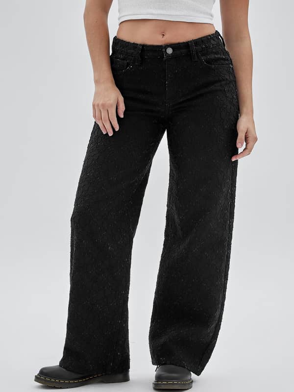 Nohavice GUESS Lace Denim Pant Čierna | W2RA02D4XN0, 0