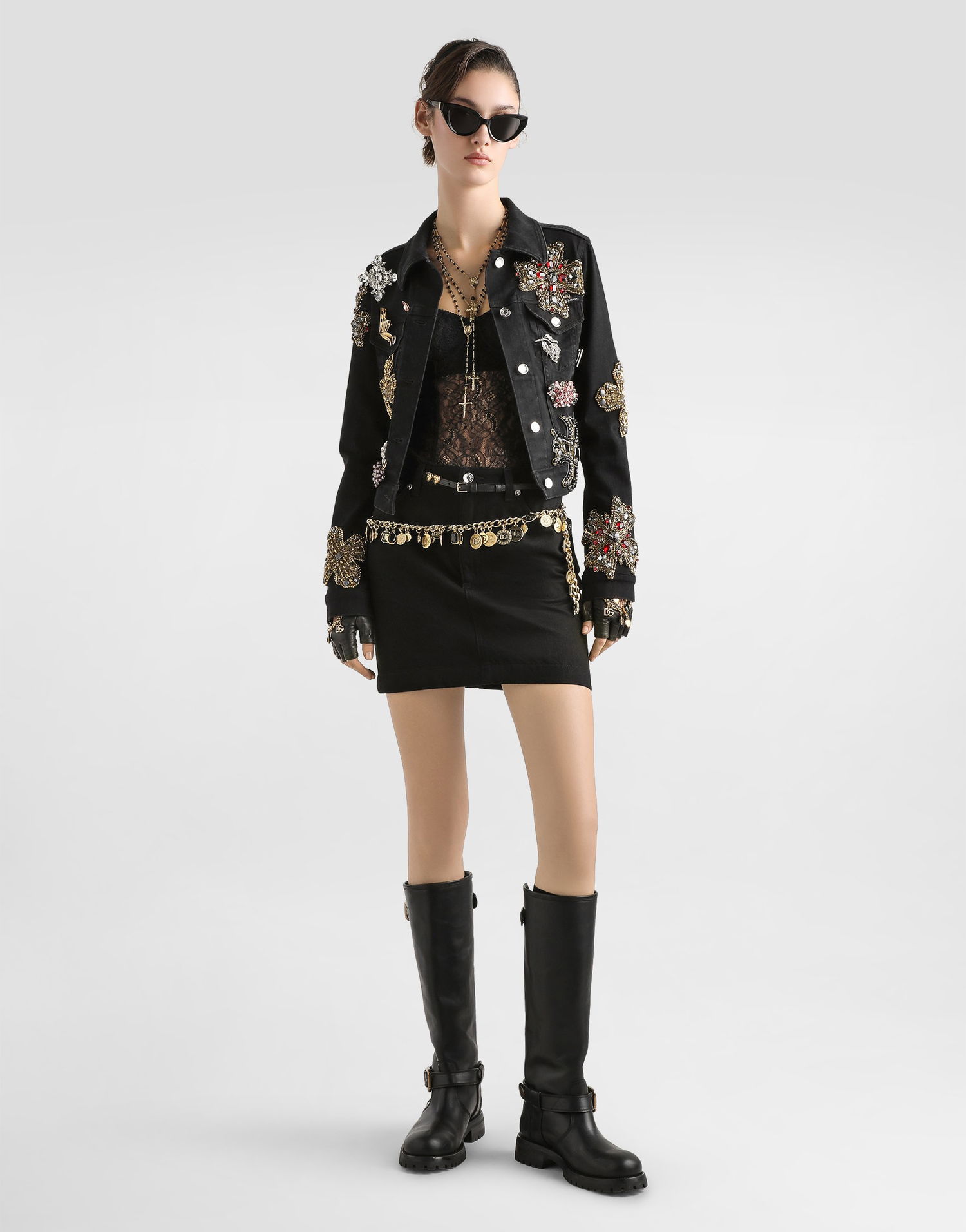 Bunda Dolce & Gabbana Dolce & Gabbana Embellished Denim Jacket Čierna | F9S20ZG8NM9S9001, 1
