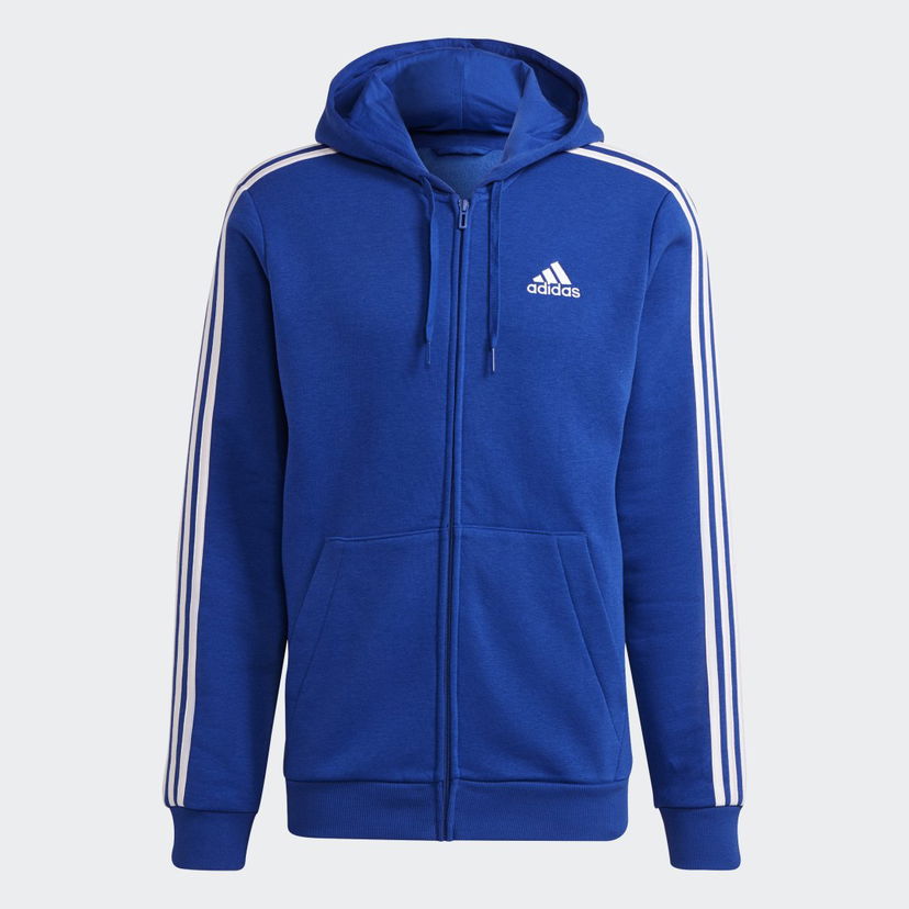 Mikina adidas Performance Essentials Fleece 3-Stripes Full-Zip Hoodie Modrá | H12181