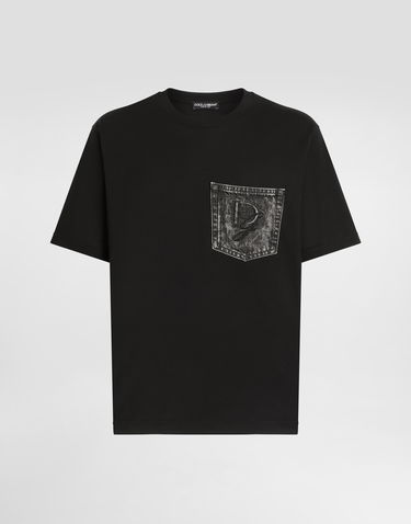 Tričko Dolce & Gabbana Dolce & Gabbana Cotton T-Shirt with DG Logo Pocket Čierna | G8PN9ZG7O4JN0000, 0