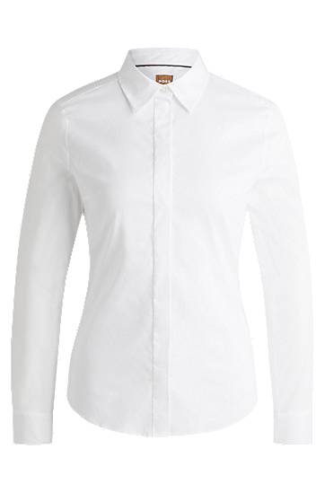Košeľa BOSS Slim-Fit Cotton-Blend Poplin Blouse Biela | 50490772