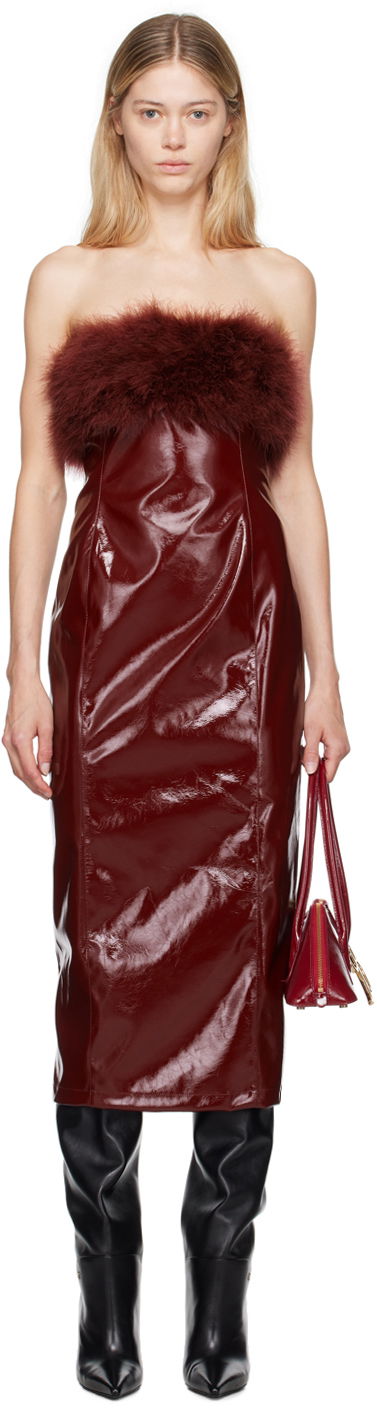 Šaty Blumarine Feather Trim Faux-Leather Midi Dress Vínová | A422A481A, 0