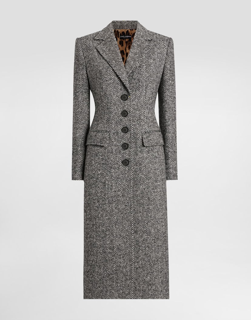 Kabáty Dolce & Gabbana Dolce & Gabbana Single-Breasted Wool Chevron Coat Šedá | F0W4QTFC2FUS8030