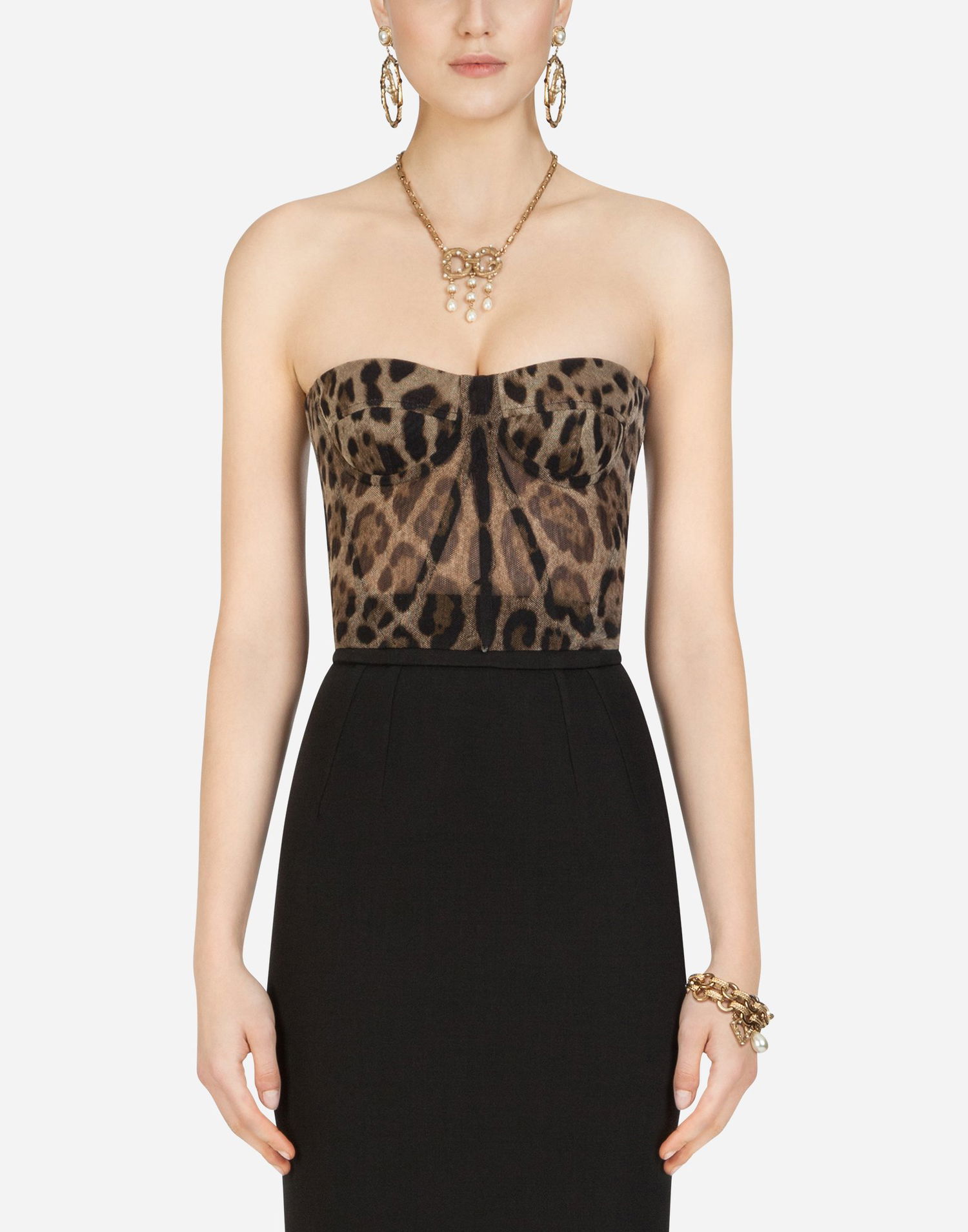 Crop Top Dolce & Gabbana Leopard-print Tulle Bustier Rôznofarebný | F73V4TFSEGZHY13M, 1