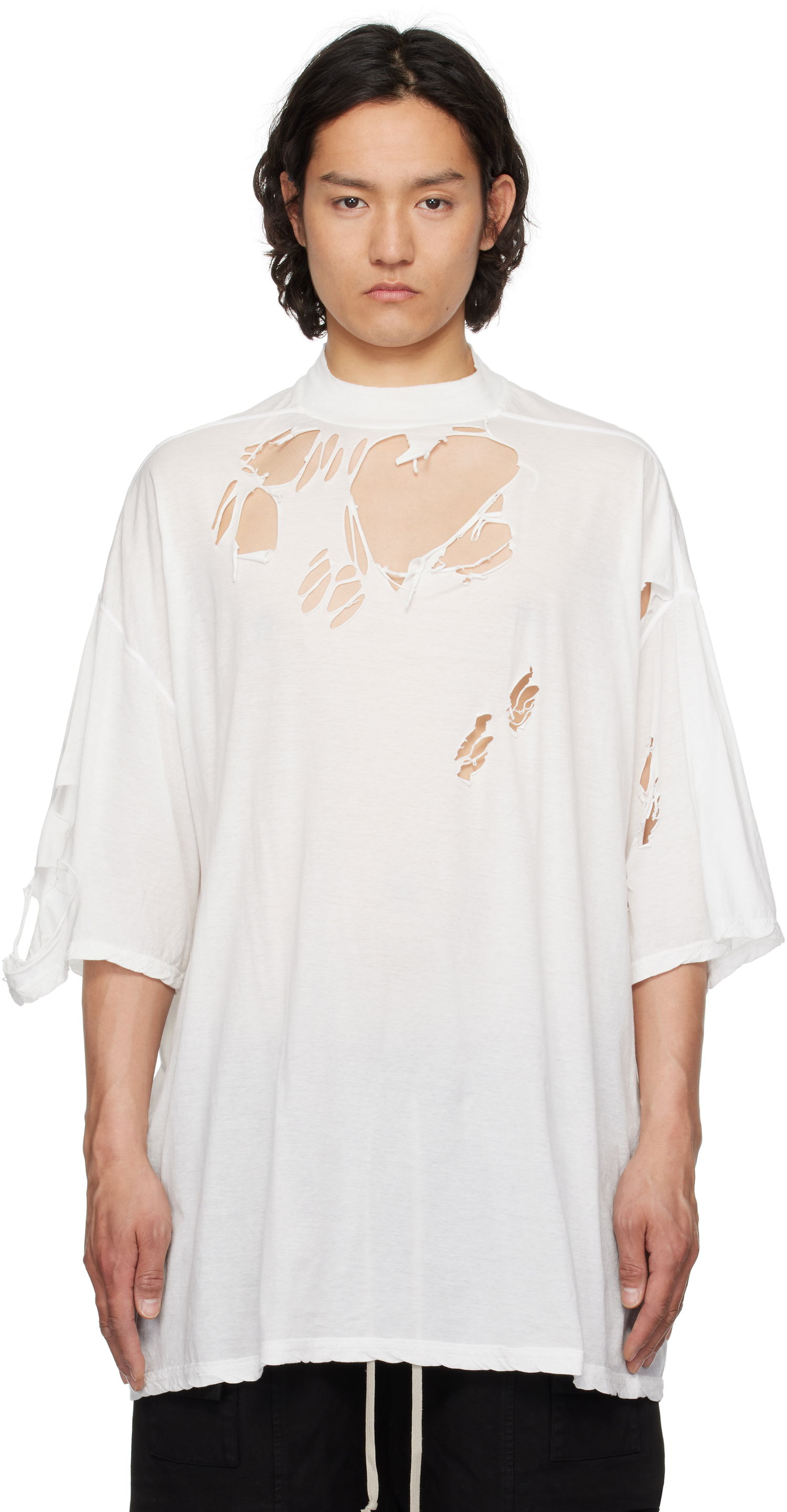Tričko Rick Owens Rick Owens DRKSHDW Hollywood Tommy Distressed T-Shirt Biela | DU01E3259 BHDSD, 0