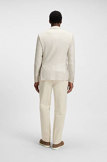 Bunda BOSS BOSS Slim-Fit Checked Wool-Silk-Linen Blazer Béžová | 50545883, 1
