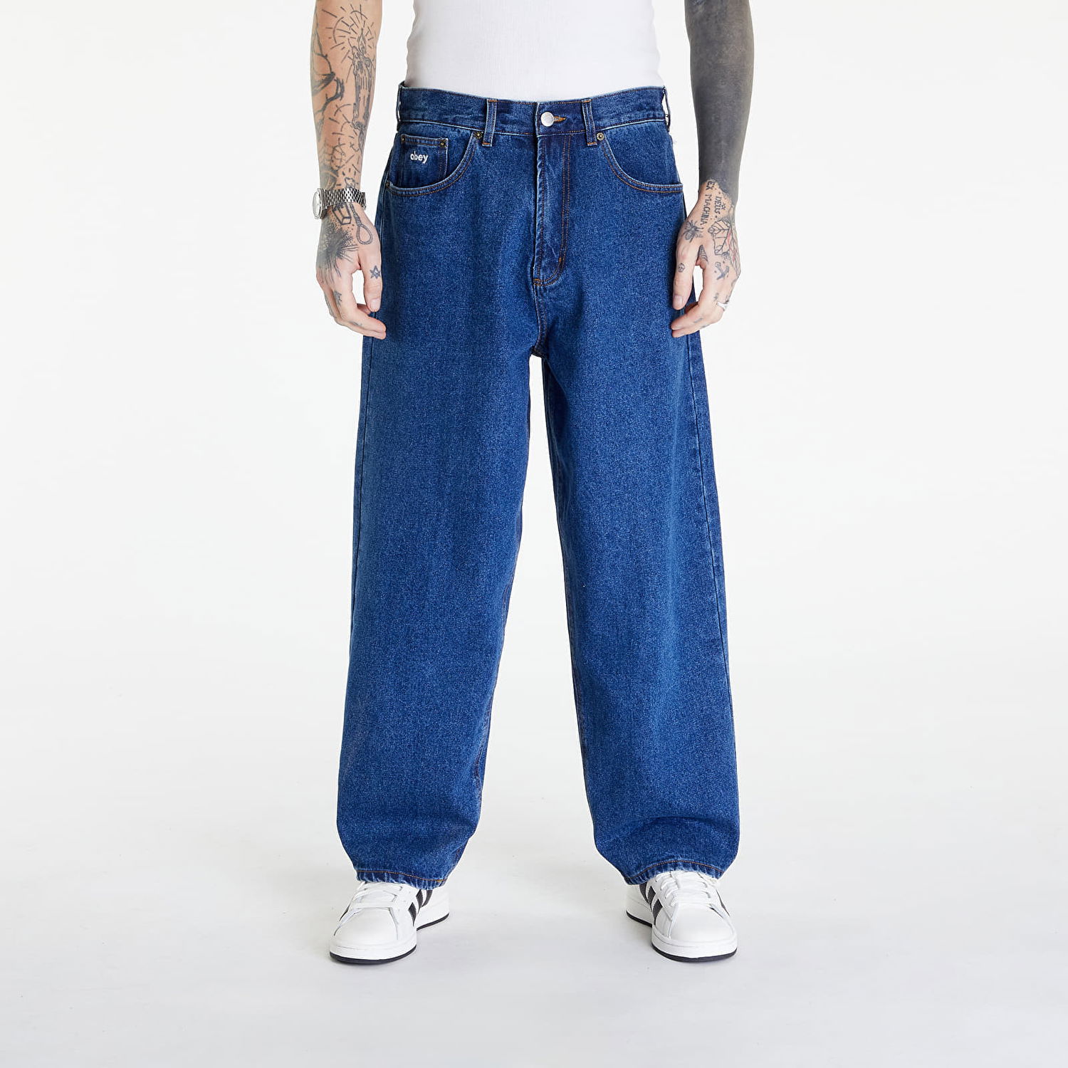 Nohavice OBEY Bigwig Baggy Denim Stone Wash Indigo Modrá | 142010087-STN, 0