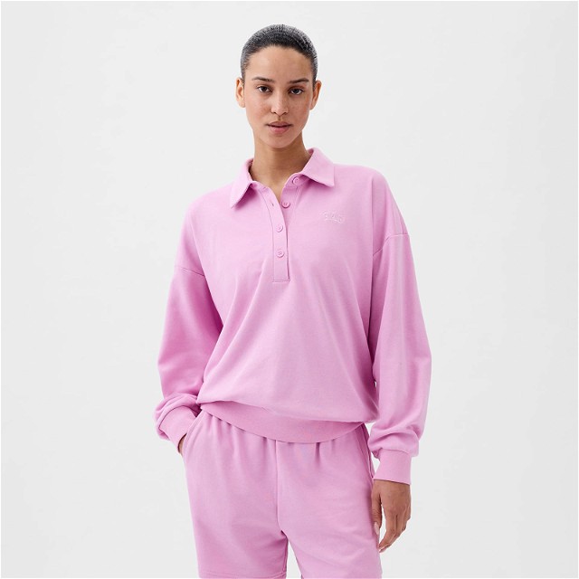 French Terry Logo Polo Sweatshirt Sugar Pink
