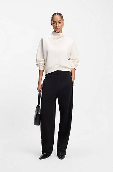 Tepláky BOSS Cotton-blend Wide-Leg Tracksuit Bottoms with Lustrous Piping Čierna | 50551504, 1