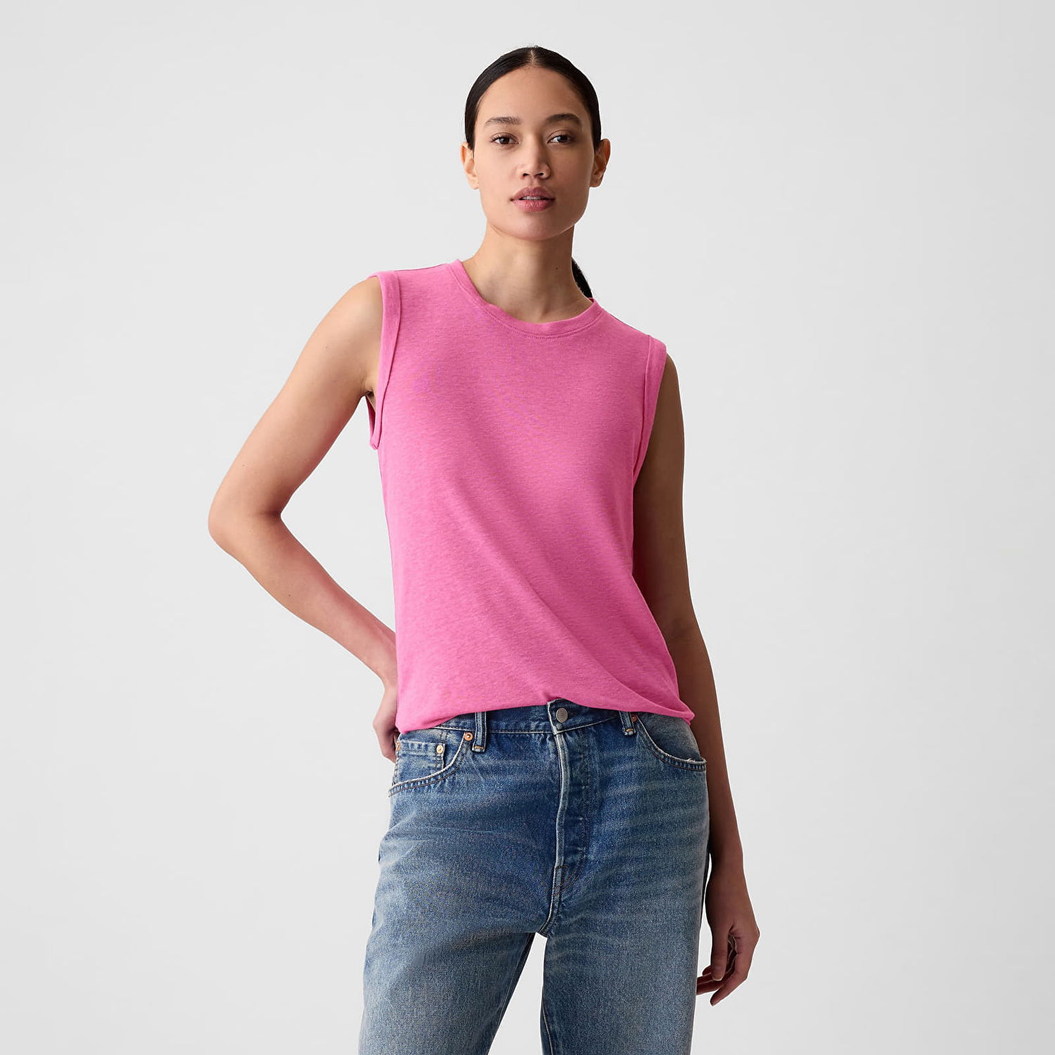 Tielko GAP Top Sleeveless Linen Blend Shell Top Standout Pink Ružová | 878221-05, 0