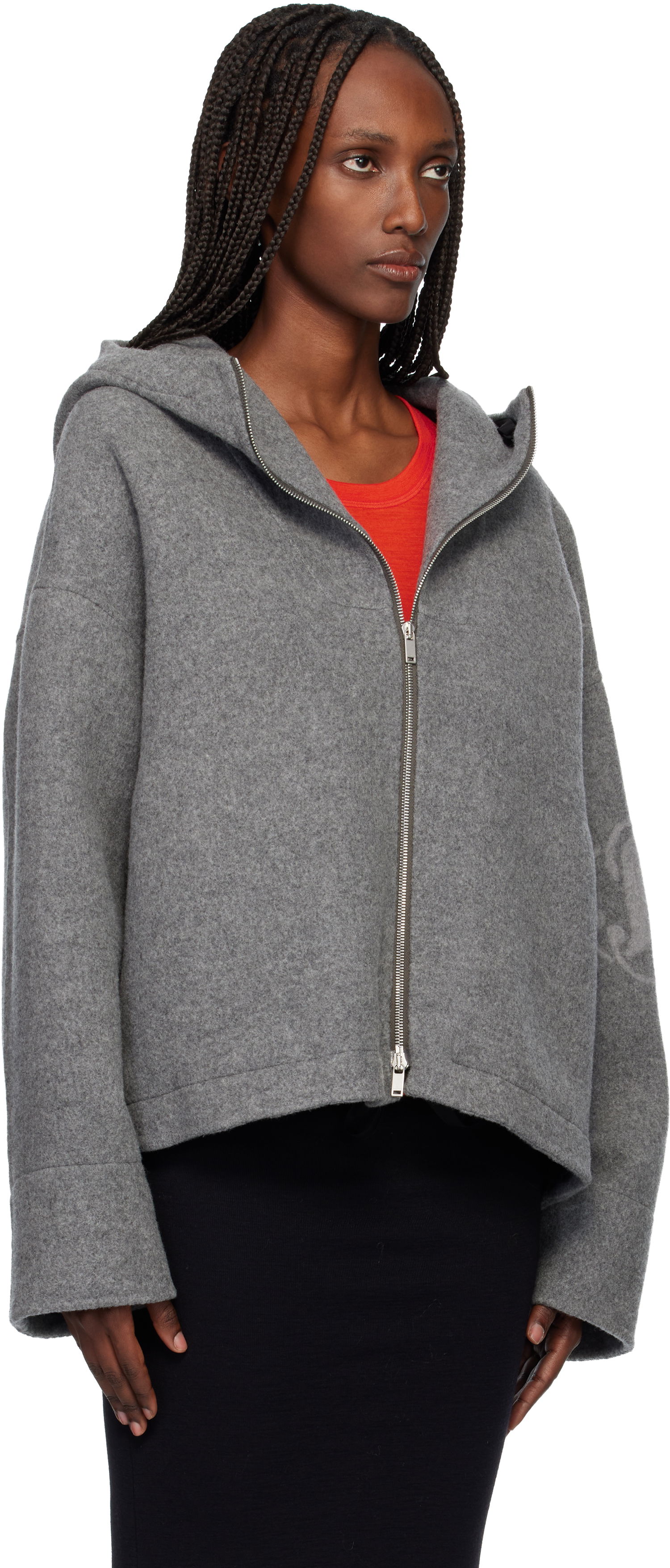 Bunda Jil Sander Jil Sander Cropped Hooded Full-Zip Felted Jacket Šedá | J40SW0012_J40020, 1