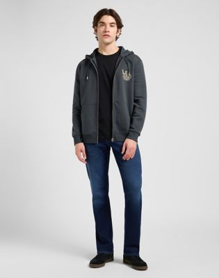 Mikina Lee Regular Elevated Essential Zip Hoodie Šedá | 112371841, 1