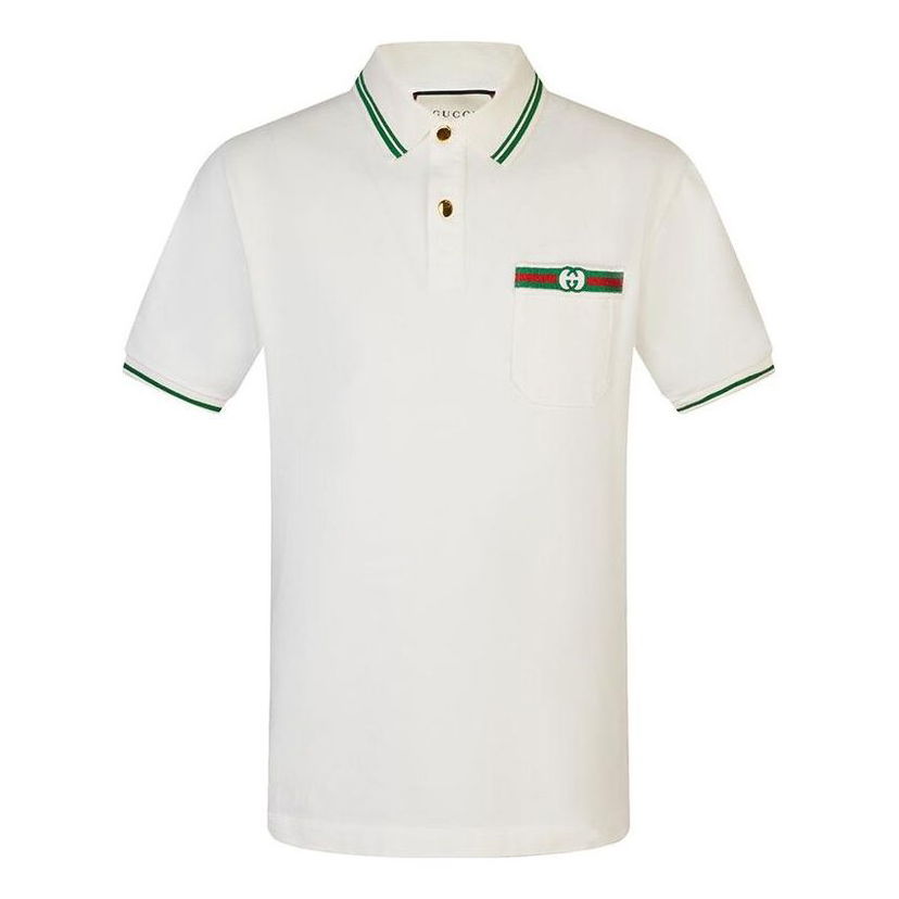 Polo tričko Gucci Embellished Webbing And Interlocking GG Cotton Polo Shirt Biela | 628339-XJCQR-9061