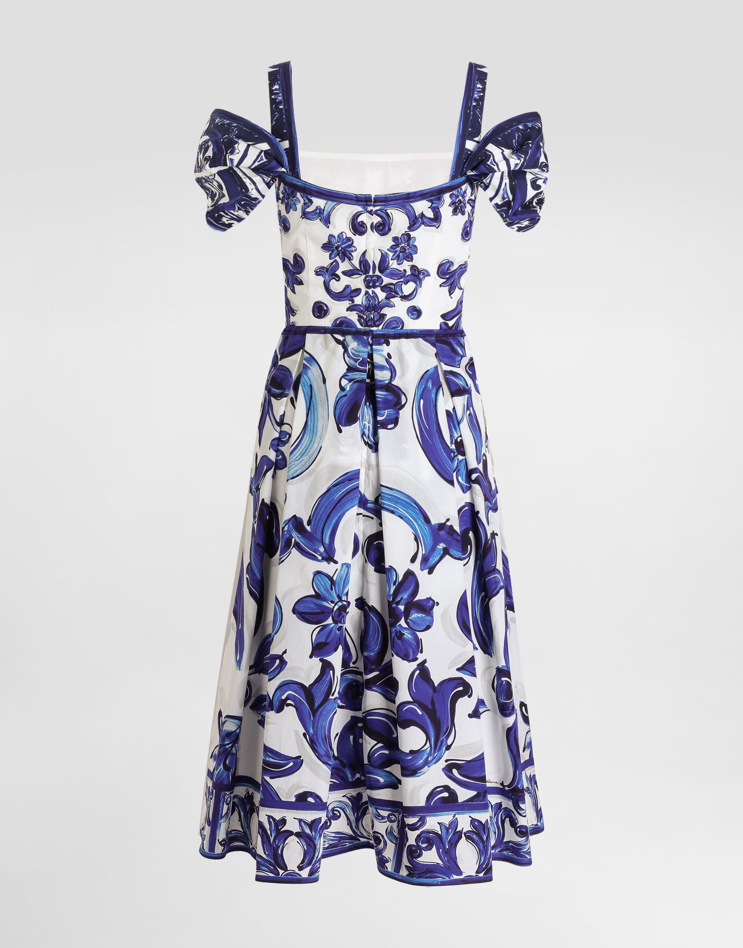 Šaty Dolce & Gabbana Dolce & Gabbana Majolica Print Cold Shoulder Poplin Dress Modrá | I6KH2WFI5JKHB5DQ, 1