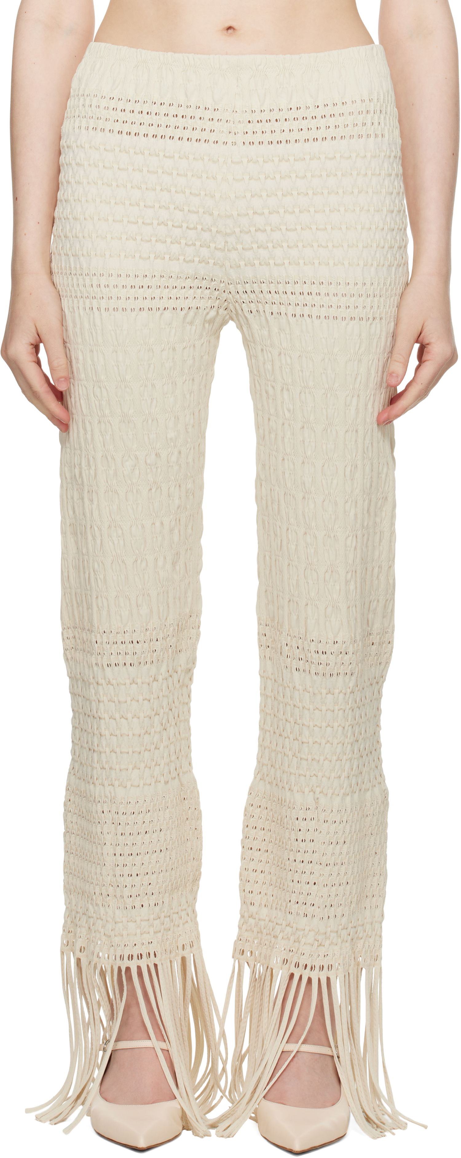 Nohavice Nanushka Nanushka Miciel Fringe Knit Trousers Béžová | NW25SSPA27105, 0