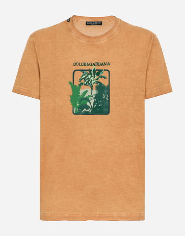 Tričko Dolce & Gabbana Short-sleeved Cotton T-shirt With Banana Tree Print Béžová | G8RN8TG7K1UM0650, 0