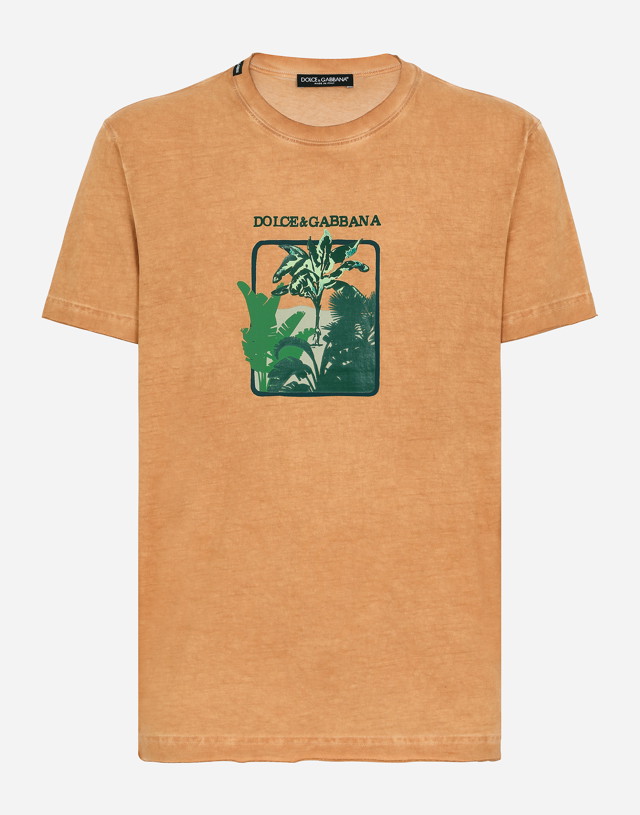 Short-sleeved Cotton T-shirt With Banana Tree Print