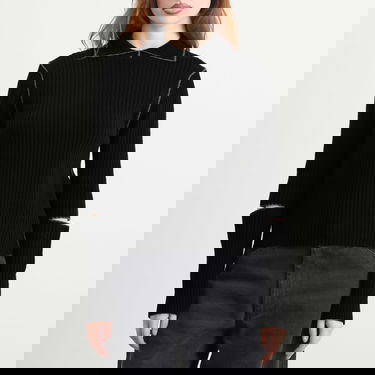 Sveter YMC Peeka Ribbed Knit Top with Collar and Cut-Out Sleeves Čierna | Q8ZML-BLK, 2