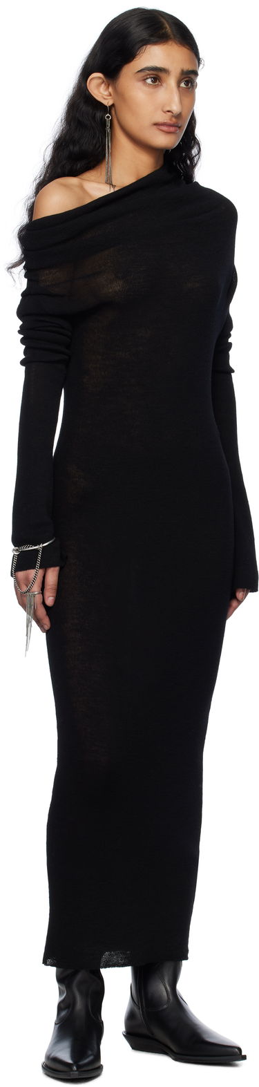 Šaty Ann Demeulemeester Ann Demeulemeester Barbro Dropped Shoulder Knit Midi Dress Čierna | 2510-W-KN28-FA059-099, 3