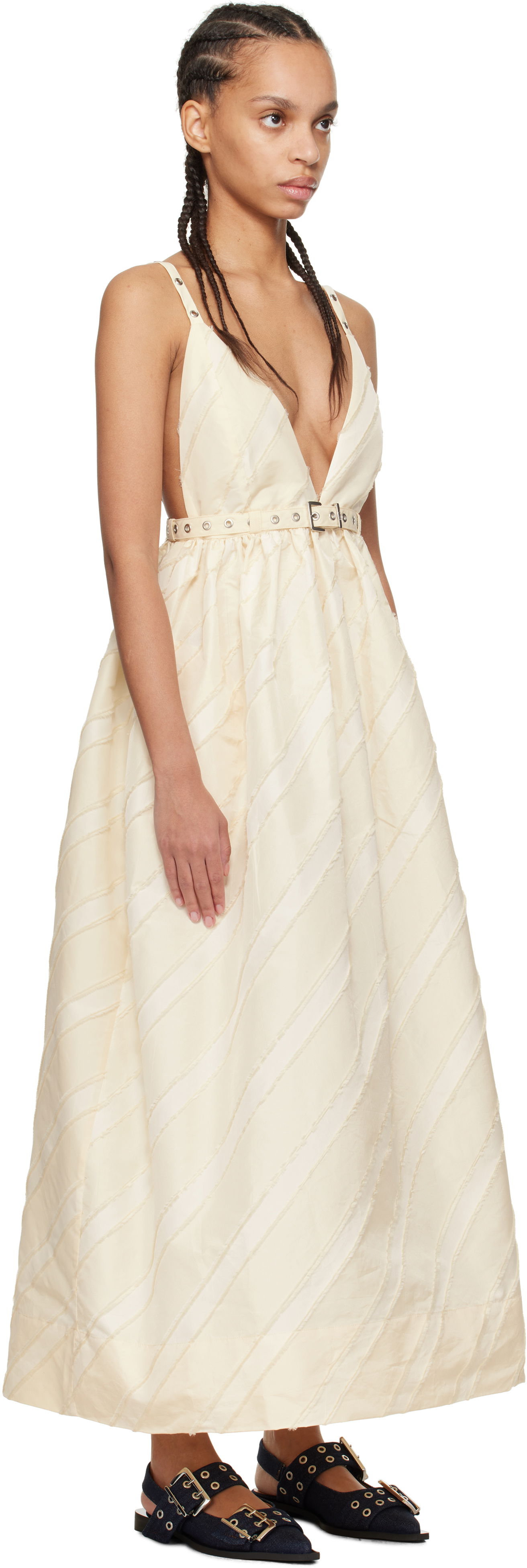 Šaty GANNI GANNI Stripe Strap Maxi Dress Béžová | W0173, 1