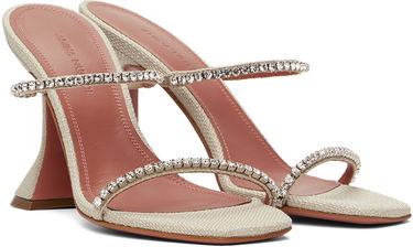 Doplnky Amina Muaddi Amina Muaddi Gilda Crystal-Embellished Heeled Sandals Béžová | GILDA SLIPPER CL CANVAS, 3