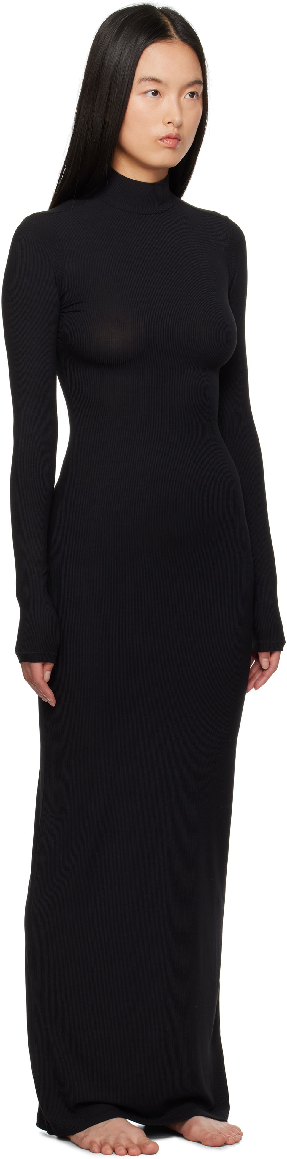 Šaty SKIMS Soft Lounge Turtleneck Maxi Dress Čierna | DS-DRS-6331W, 1
