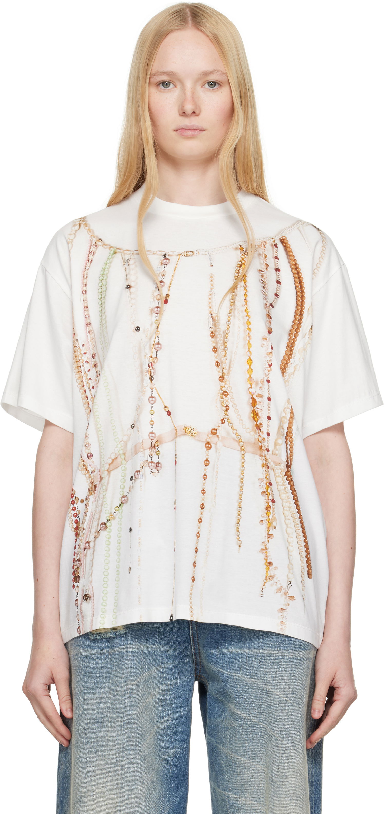 Tričko Maison Margiela MM6 Maison Margiela Jersey T-Shirt with Beaded Graphic Biela | S62GD0201 M20113, 0