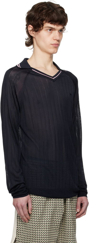 Sveter Wales Bonner Wales Bonner Roots Knit Polo Navy | MS25KN33-KN08-599 BRIGHT RAYON, 1