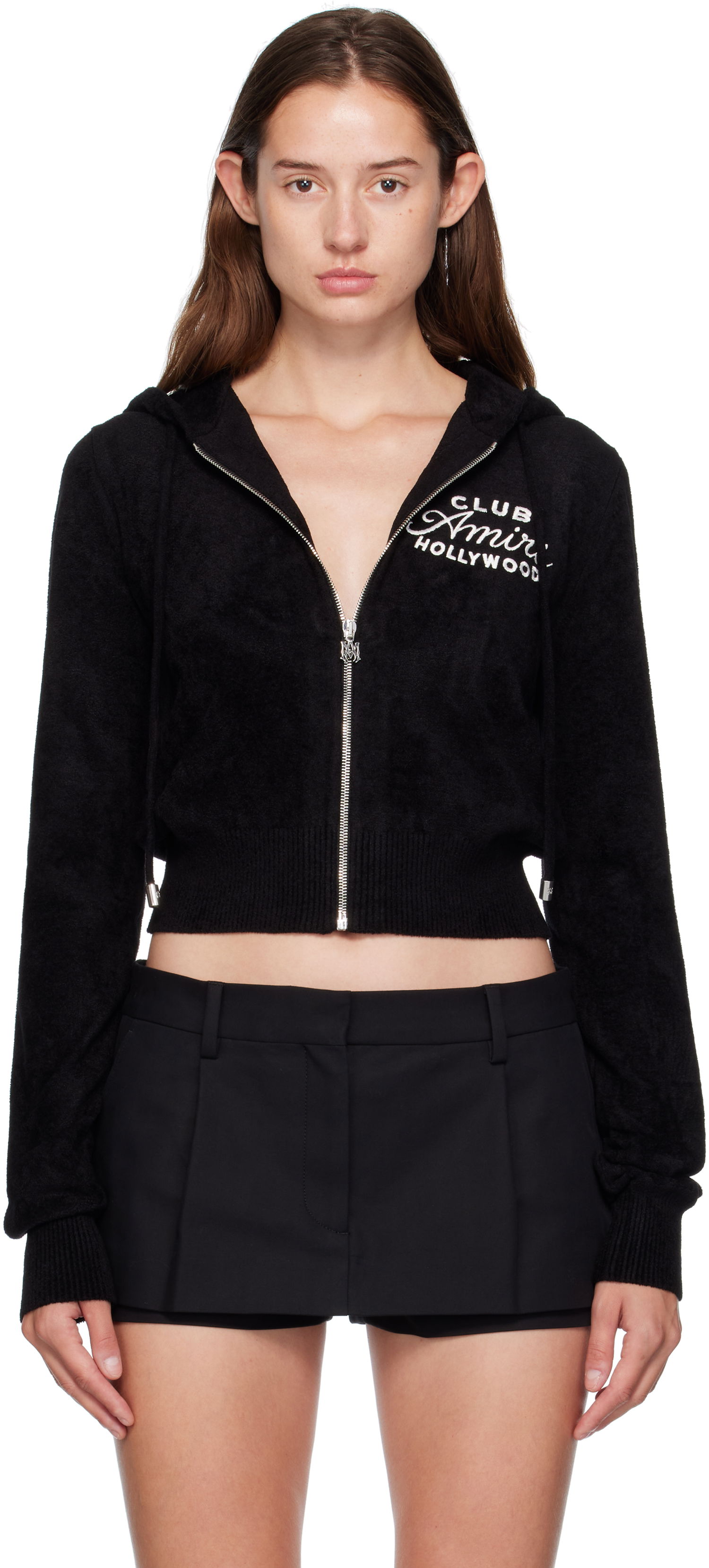 Mikina AMIRI AMIRI 'Club AMIRI' Cropped Zip-Up Hoodie Čierna | AWKNHD1010, 0