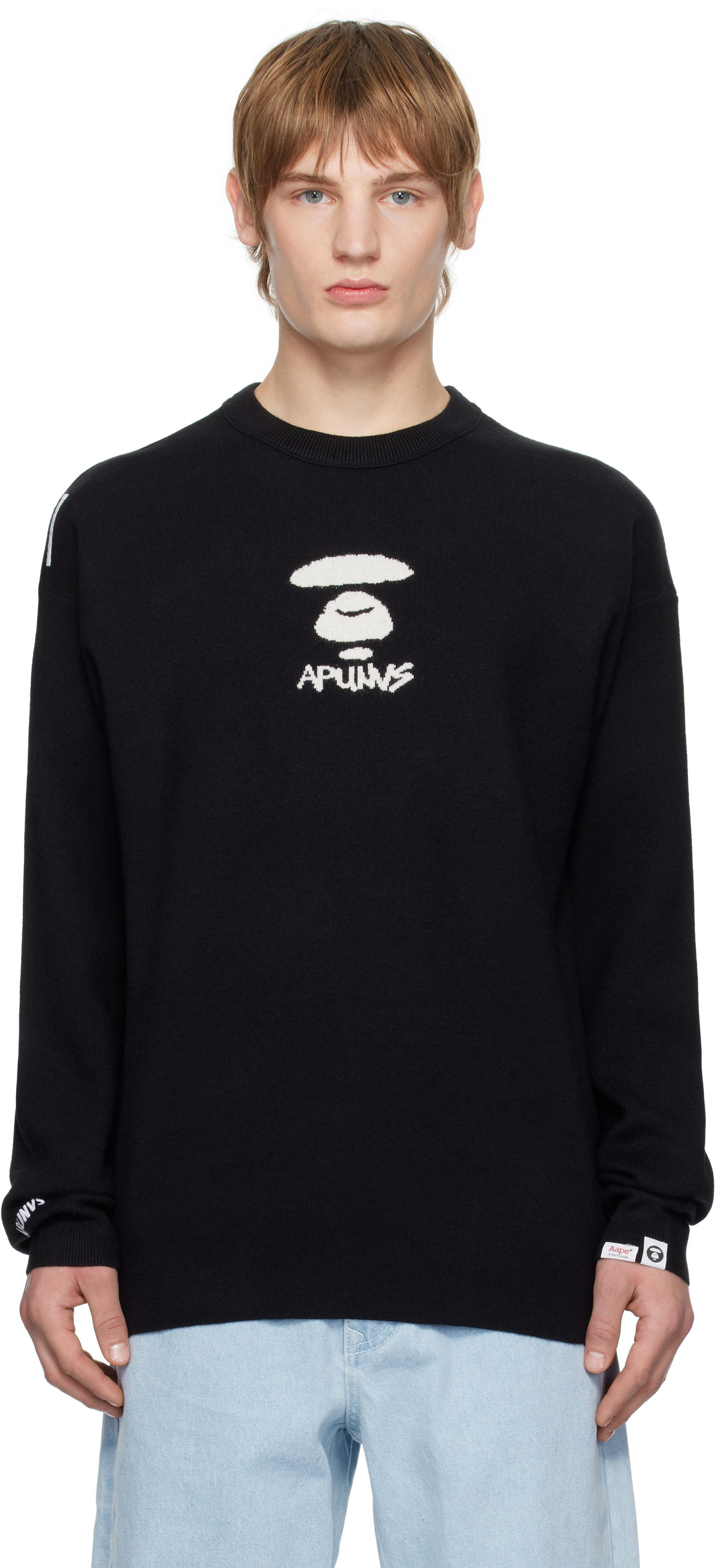 Sveter AAPE by A Bathing Ape AAPE by A Bathing Ape Moonface Logo Knit Sweater Čierna | AAPKNMB371XXNBKX, 0