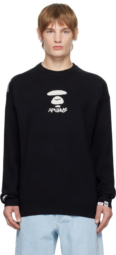 Sveter AAPE by A Bathing Ape AAPE by A Bathing Ape Moonface Logo Knit Sweater Čierna | AAPKNMB371XXNBKX, 0