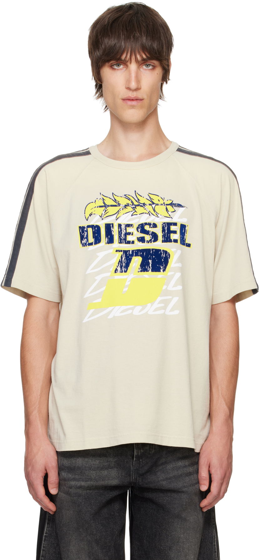 Tričko Diesel T-Shirt T-Roxt-Stripe Béžová | A13996-0NMAU-72S