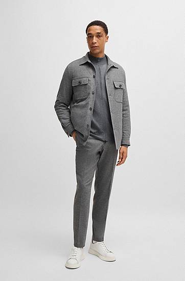 Sveter BOSS Virgin Wool Zip-Up Cardigan with Embroidered Logo Šedá | 50476347, 1
