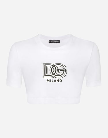 Crop Top Dolce & Gabbana Cropped Jersey T-shirt With Dg Lettering Biela | F8U78TGDB6TW0800, 0