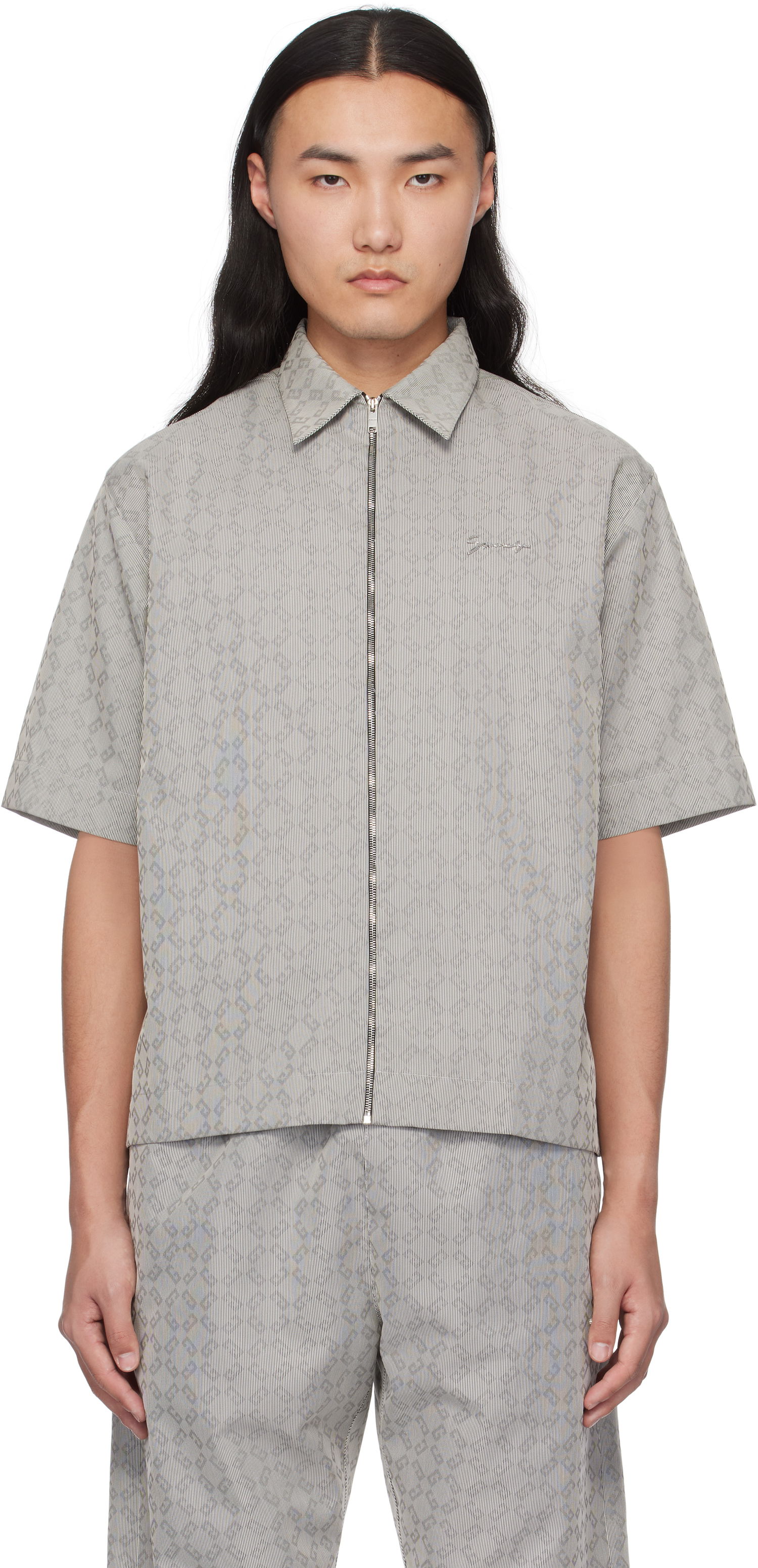 Košeľa Givenchy Givenchy Monogram 72 Jacquard Zip-Up Shirt Šedá | BM612T15U8004, 0