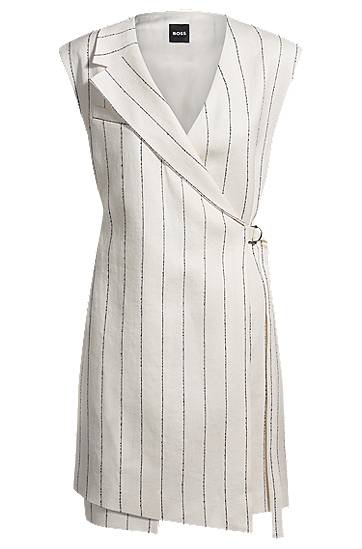 Šaty BOSS BOSS Pinstripe Linen-Blend Wrap Dress Biela | 50537459, 0
